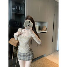 批发实拍~蝴蝶结长袖气质蕾丝内搭上衣