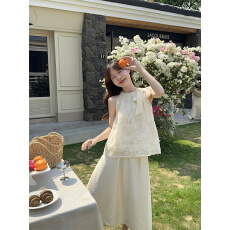 批发实拍~设计感<b class='q'>网纱</b>立体花朵吊带背心+高腰半裙两件套