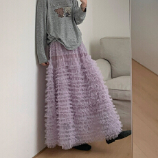 批发实拍2025秋冬重工蛋糕蓬蓬裙高腰宽松复古<b class='q'>网纱</b>花苞休闲半身裙长裙