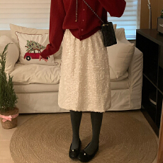 批发2025新款双色珠片拼纱直筒半身裙<b class='q'>百搭</b>高腰显瘦气质中裙女