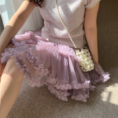 批发韩国INS在逃公主蓬蓬<b class='q'>网纱</b>减龄甜美木耳边松紧腰蛋糕裙半身裙女