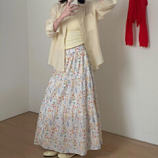 批发实拍2026夏季新款时尚法式田园风碎花蛋糕裙小清新百搭半身裙子女