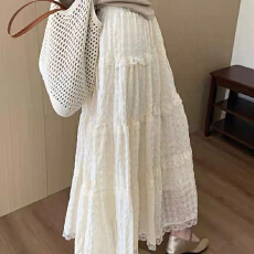 批发韩系甜美蕾丝刺绣钩花蛋糕<b class='q'>半身</b>裙子2026夏季新款显瘦A字裙