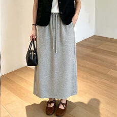 批发松紧腰抽绳绑带直筒半身裙女秋季韩版宽松休闲<b class='q'>百搭</b>开叉卫衣裙长裙