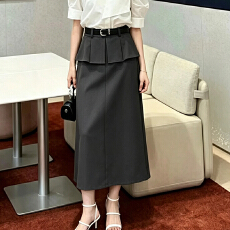 批发西装开叉假两件黑色半身裙<b class='q'>夏季</b>小众设计感显瘦百搭高腰中长裙穿搭