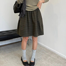 批发2026年秋季新款复古格纹花苞松紧<b class='q'>半身</b>裙女韩系气质时尚百搭A字裙