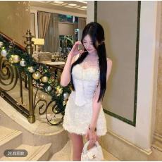 批发小众甜美风重工蕾丝拼接吊带上衣+花苞A字裙套装女显瘦礼服