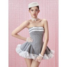 批发越南<b class='q'>正品</b>代购LANECI抹胸拼接蝴蝶结蓬蓬裙性感甜美辣妹