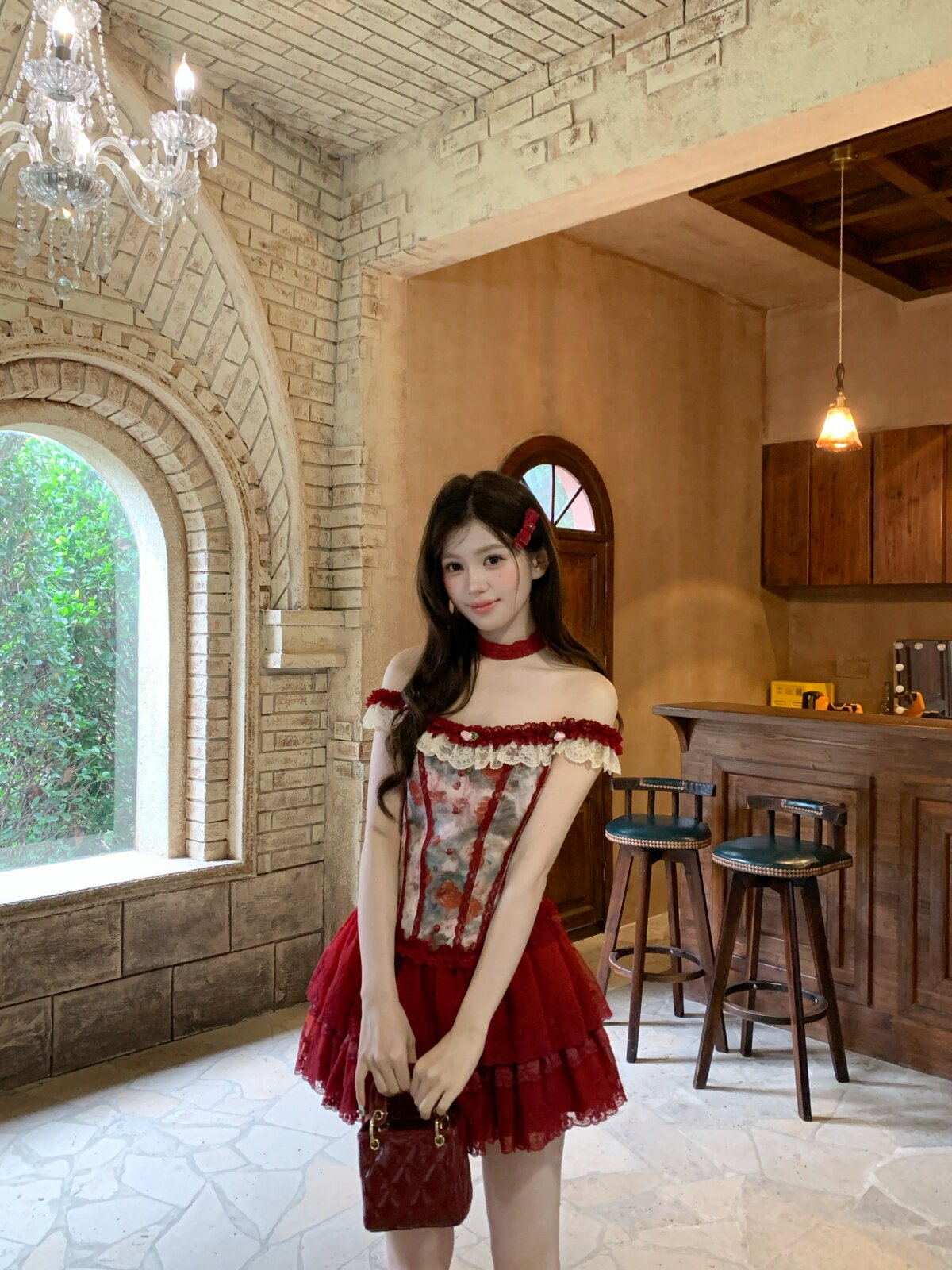 기타 한 작은 물고기 musefish 앨리스 이상한 나라 프랑스식 순수한 욕망 슬립 맨위 슬림해 보이는 케이크 반 스커트 세트