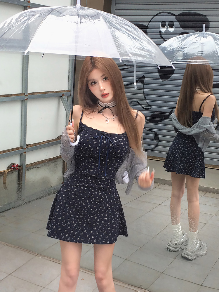 mejiu 꿀 나인 북해 정원 슬립 꽃무늬 치마 여름 프랑스식 드레스 디자인 센스 핫걸 미니 스커트