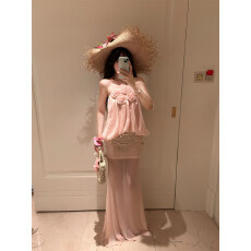 批发gege shop 花朵挂脖吊带花苞背心纯欲风抹胸网纱小众露背上衣