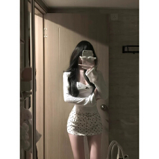 批发纯欲辣妹套装女夏季韩系穿搭白色开衫吊带上衣波点包臀裙子一整套