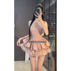 批发甜美风精致重工蝴蝶结性感吊带连衣裙女<b class='q'>夏</b>修身显瘦蛋糕裙收腰花苞