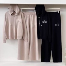 批发秋冬女新款<b class='q'>休闲</b>运动连帽宽松字母拉链开衫<b class='q'>外套</b>阔腿裤针织两件套装