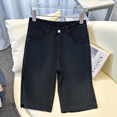 批发实拍2026夏季新款大码胖MM薄款黑色弹力面料五分短裤高腰显瘦短裤