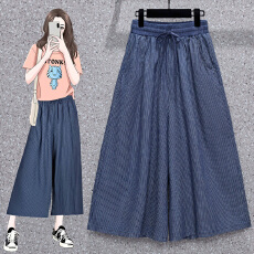 批发实拍2026夏季新款宽松条纹阔腿裤七分裤高腰显瘦薄款牛仔裙裤