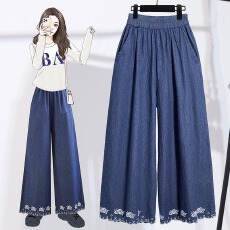 批发实拍2026春季新款大码胖MM高腰绣花宽松牛仔裤休闲显瘦长裤