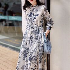 批发欧美港风韩国chic<b class='q'>荷叶边</b>纯色长裙女休闲设计感边长袖泡泡袖<b class='q'>连衣裙</b>