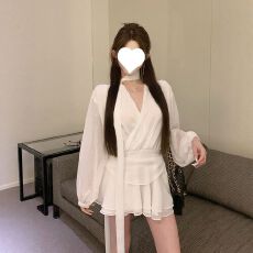 批发雪纺长袖套装女辣妹风短款裙装时尚休闲<b class='q'>大码</b>纯欲性感v领春夏秋冬