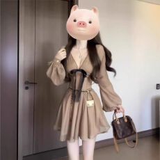 批发<b class='q'>夏季</b>新款温柔风独特绝美显瘦a字裙法式高级感气质V领收腰连衣裙女