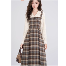 批发<b class='q'>大码</b>2026春秋法式复古格纹<b class='q'>连衣裙</b>女新款打底裙收腰遮肉<b class='q'>连衣裙</b>长裙