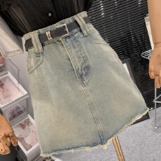 批发毛边牛仔短裙女复古小个子半身裙高腰显瘦a字包臀裙子设计感小众