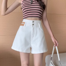 批发灰色高腰<b class='q'>牛仔</b><b class='q'>短裤</b>女夏季薄款2025年新款宽松显瘦a字卷<b class='q'>边</b>超短热裤