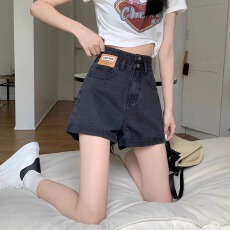 批发灰色高腰<b class='q'>牛仔</b><b class='q'>短裤</b>女夏季薄款2025年新款宽松显瘦a字卷<b class='q'>边</b>超短热裤
