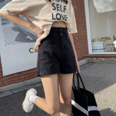 批发超高腰<b class='q'>牛仔</b><b class='q'>短裤</b>女新款ins风韩版双扣宽松显瘦<b class='q'>卷</b><b class='q'>边</b>阔腿a字热裤子夏