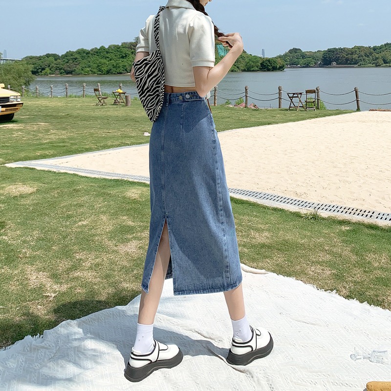 MY70140# 中长款牛仔裙新款春夏高腰a字包臀半身裙显瘦女裝貨源服裝批發