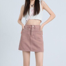 批发脏粉色牛仔半身<b class='q'>短裙</b>女夏季小个子显瘦a字防走光包臀半裙
