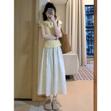 批发波点半身裙女夏季2025新款高腰a字显瘦中长款法式小个子白色伞裙