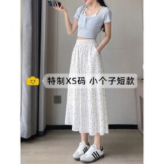 批发波点半身裙女夏季2025新款高腰a字显瘦中长款法式小个子白色伞裙