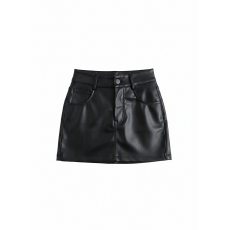 批发白底图大码黑色pu半身裙辣妹超短裙春夏a字包臀裙皮裙裤女