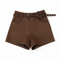 批发白底图 美式复古鹿皮绒高腰显瘦短裤阔腿裤休闲裤靴裤a字裤配皮带