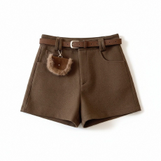 批发白底图微胖mm配皮带防走光毛呢休闲短裤女秋冬百搭加厚a字靴裤