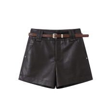 批发白底图黑色pu皮裤微胖mm休闲短裤女新款小个子显瘦高腰a字靴裤