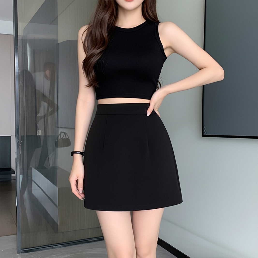 배 모양 몸 반신 스커트 여성 봄 여름 새로운 정장 한 마디 반 스커트 하이웨이스트 슬림해 보이는 표지 넓적 다리 미니 스커트 검정색 치마
