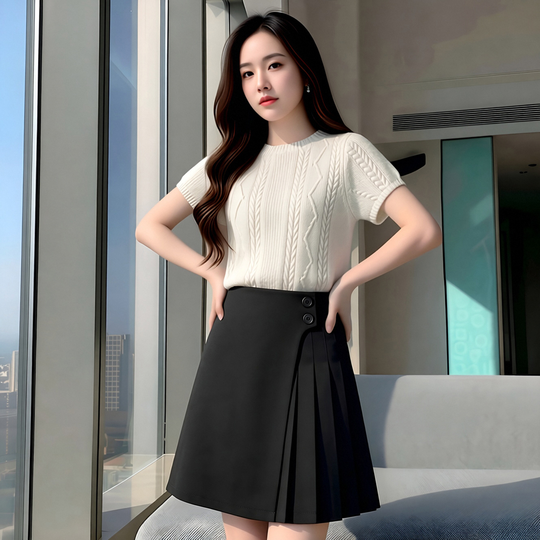 세트 여성 2026 여름 코디 전체 집합 작은 키 투피스 세트 니트 스웨터 맨위 반신 스커트