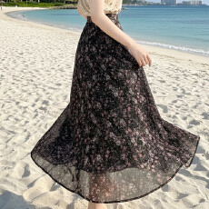 批发法式碎花雪纺<b class='q'>半身裙</b>子女夏季高腰设计感小众仙女裙小个子鱼尾长裙