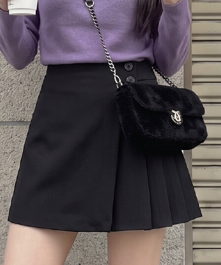 실사 반신 스커트 일본식 ins 미니멀리즘 트렌드 달콤함 여성 새로운 패션 단색 플리츠 스커트 미니 스커트