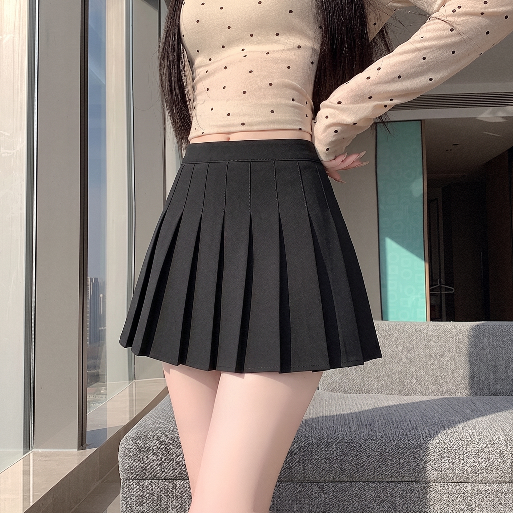 RY7540# 实拍半身裙日系ins简约潮流甜美女新款时尚纯色百褶裙短裙