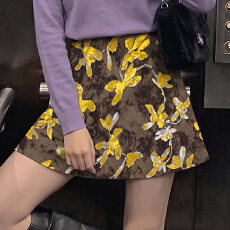 批发实拍 油画浮雕碎花<b class='q'>雪纺</b>半身裙女大码中裙高腰a字<b class='q'>短裙</b>子小个子半裙