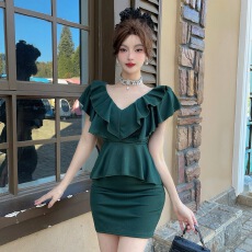 批发实拍性感<b class='q'>荷叶边</b>短袖包臀打底<b class='q'>连衣裙</b>