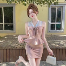 实拍性感无袖蕾丝拼接短款包臀打底连衣裙