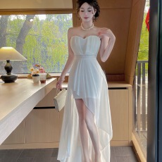 批发实拍低胸长款网纱拼接打底短袖<b class='q'>连衣裙</b>