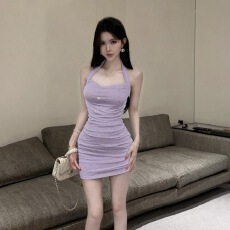 批发<b class='q'>实拍</b>性感低胸收腰网纱包臀挂脖烫钻打底连衣裙