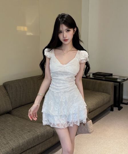 실사 섹시함 낮은 가슴 레이스 쇼트 스타일 케이크 드레스