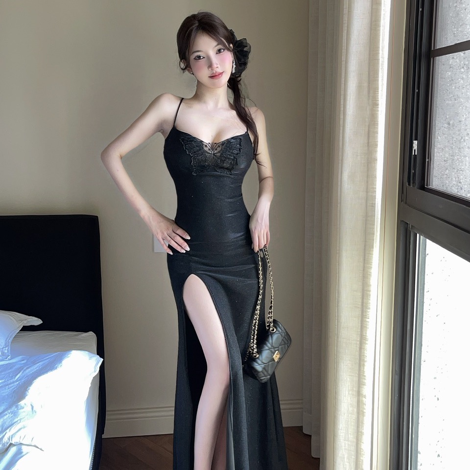실사 섹시함 롱 코트 슬립 레이스 조각 드레스
