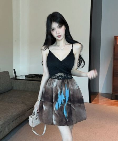 실사 레이스 조각 퍼프 스커트